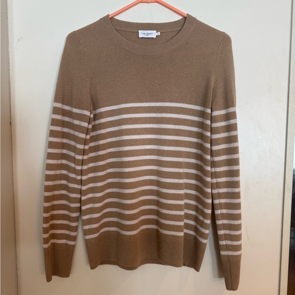 The Reset Women’s  Striped Crewneck Sweater in Camel and White